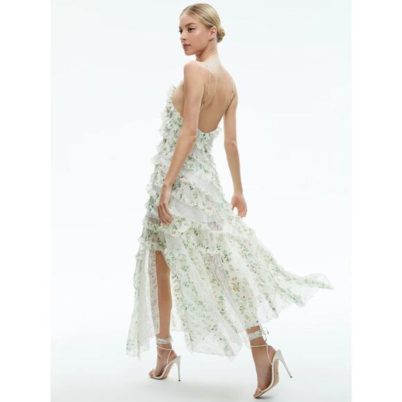 ALICE AND OLIVIA SONDRA VICTORIAN LACE RUFFLED MAXI FLORAL DRESS SZ 6 - Picture 3 of 7